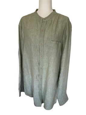 Amiani 100% Linen Light Sage Button Down Long Sleeve Men’s Shirt